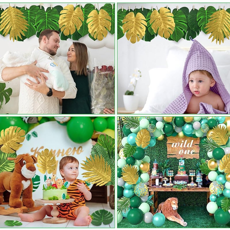 Ledoira 72 Pieces 10 Kinds Artificial Palm Leaves Golden Tropical Leaves with Stems Jungle Leaves Decorations for Hawaiian Luau Party Beach Baby Shower Wedding Birthday - Image 4
